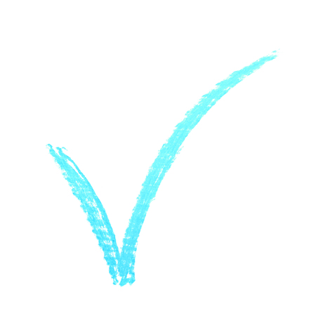 Hand drawn with a colorfulchalk yes tick mark sign isolated over the white backgroundの写真素材