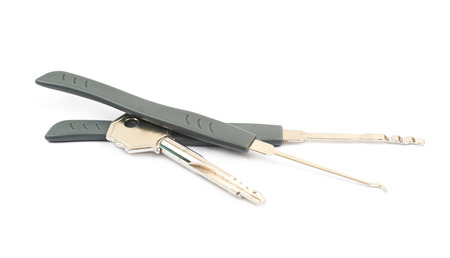 Set of lock picking tools isolated over the white background