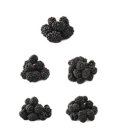 Pile of blackberry fruits isolated over the white background , set of several different imagesの写真素材