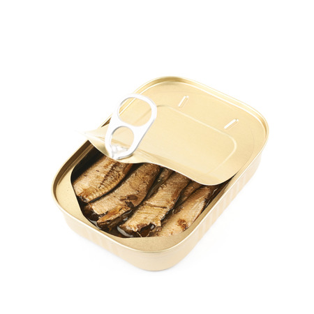 Canned sprats with oil isolated over the white background