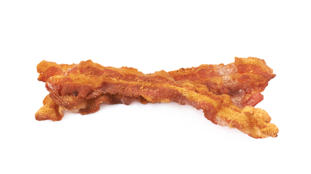 Fried bacon composition isolated over the white backgroundの写真素材