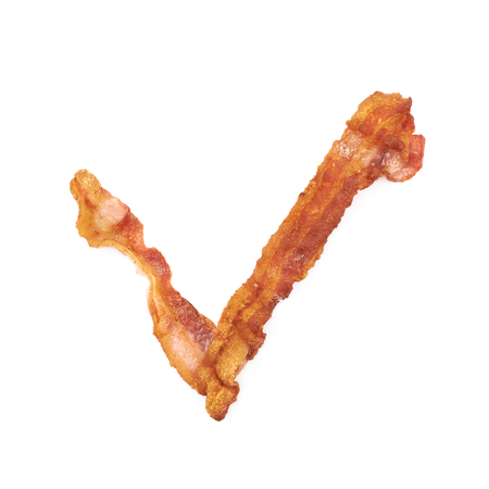 Fried bacon composition isolated over the white backgroundの写真素材
