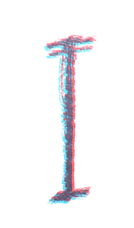 Single hand drawn with the chalk I letter isolated over the white backgroundの写真素材