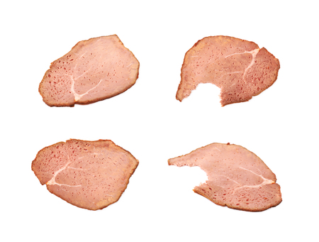 Sliced smoked ham meat isolatedの写真素材