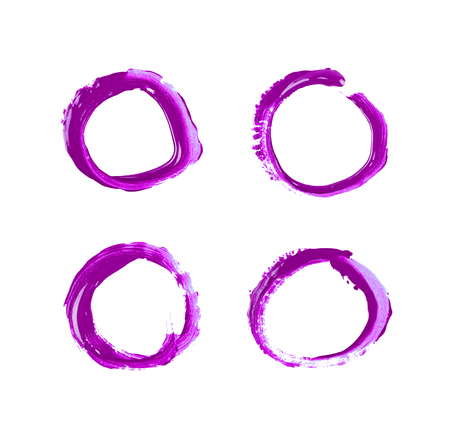 Round circle frame as a design element, made with a paint stroke, composition isolated over the white background, set of four different versionsの写真素材