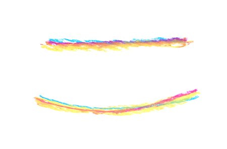 Hand drawn with a colorful chalk line as a design element, composition isolated over the white background, set of two different foreshorteningsの写真素材