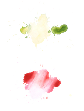Multiple watercolor paint drop stains isolated over the white background as a abstract grunge design element, set of several imagesの写真素材