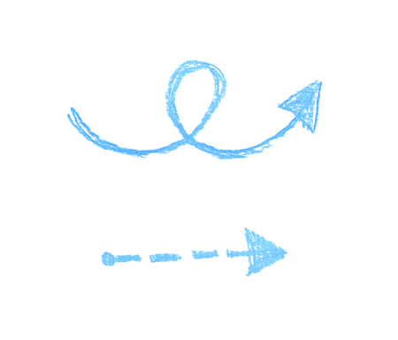 Hand drawn with the chalks arrow symbol isolated over the white background, set of two different foreshorteningsの写真素材