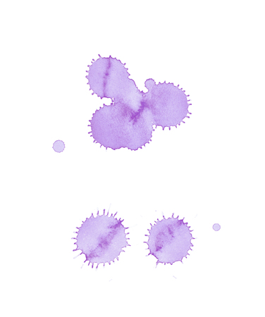 Watercolor single color paint drop stain isolated over the white background as a abstract grunge design element, set of several imagesの写真素材