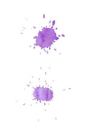 Watercolor single color paint drop stain isolated over the white background as a abstract grunge design element, set of several imagesの写真素材