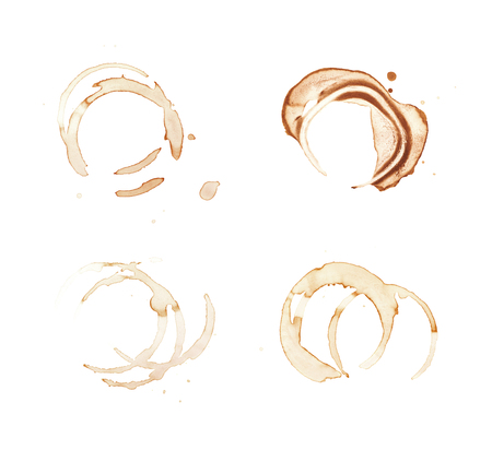 Round dried coffee stain isolated over the white background , set of several imagesの写真素材