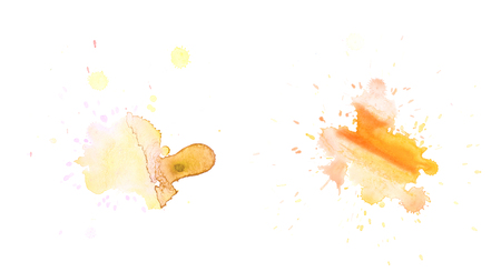 Multiple watercolor paint drop stains isolated over the white background as a abstract grunge design element, set of several imagesの写真素材