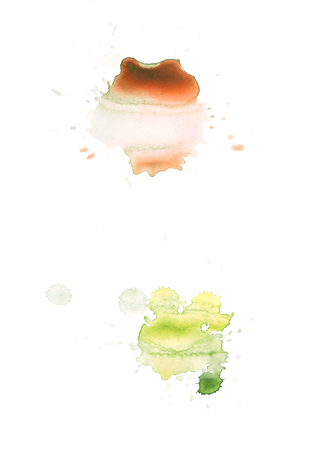 Multiple watercolor paint drop stains isolated over the white background as a abstract grunge design element, set of several imagesの写真素材