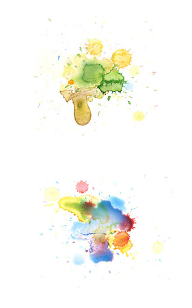 Multiple watercolor paint drop stains isolated over the white background as a abstract grunge design element, set of several imagesの写真素材