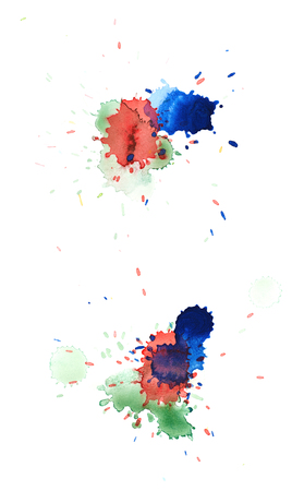 Multiple watercolor paint drop stains isolated over the white background as a abstract grunge design element, set of several imagesの写真素材