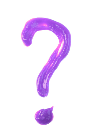 Question mark symbol sign made of smeared sauce isolated over the white backgroundの写真素材