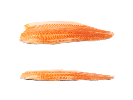 Raw salmon fillet fish isolatedの写真素材
