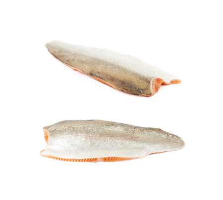Raw salmon fillet fish isolatedの写真素材