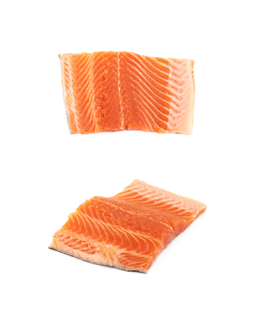 Raw salmon fillet fish isolatedの写真素材