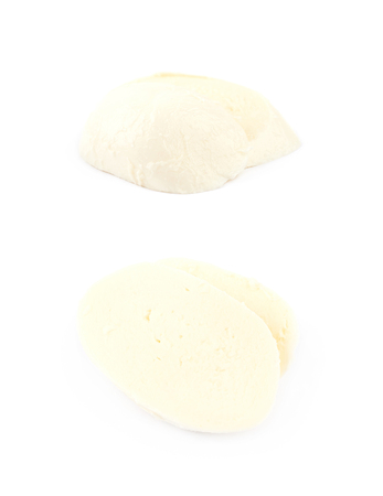 Sliced mozzarella cheese isolatedの写真素材