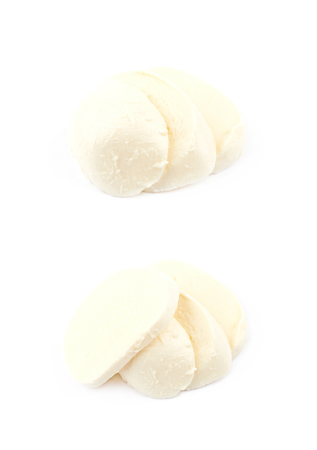 Sliced mozzarella cheese isolatedの写真素材