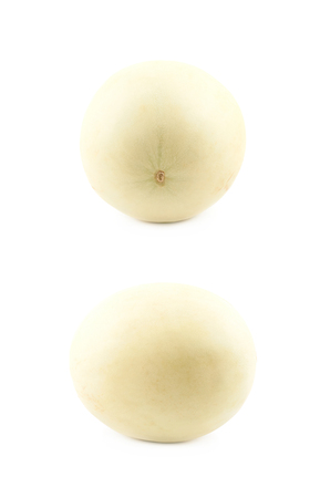 Honeydew melon composition isolated over the white background, set of two different foreshorteningsの写真素材