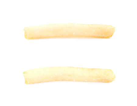 Single french fry isolated over the white background, set of two different foreshorteningsの写真素材