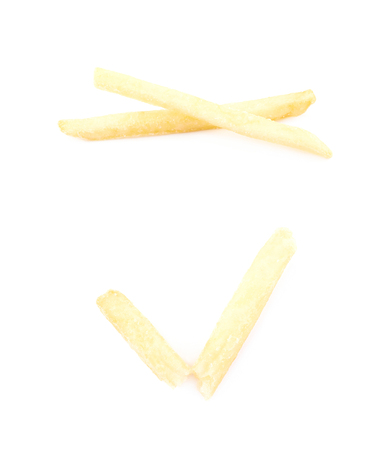 French fries composition isolated over the white background, set of two different foreshorteningsの写真素材