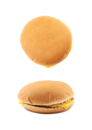 Generic burger composition isolated over the white background, set of two different foreshorteningsの写真素材