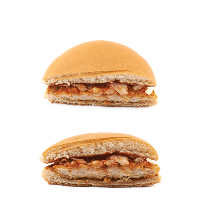 Generic burger composition isolated over the white background, set of two different foreshorteningsの写真素材