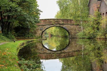 Sheffield - city in South Yorkshire, UK. Canal waterway basin and autumn colours.の写真素材