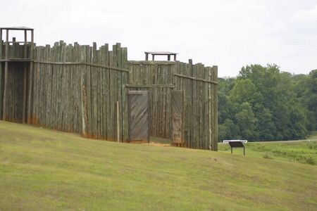 A reproduction of the front gates and gun towers at Andersonville prisonの写真素材