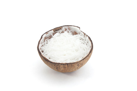 Grated Coconut isolated on white backgroundの写真素材