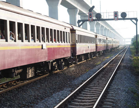arriving train in a railway stationの写真素材