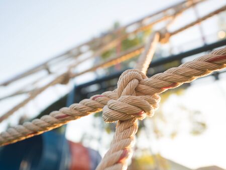 close up image of climbing net for childrens at the playground.it tied together securely.の写真素材