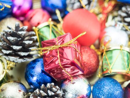 Christmas composition with gift box and decorationsの写真素材