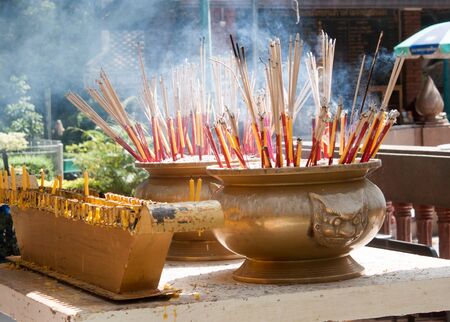 Incense to worship the sacred beliefs of Buddhists.の写真素材