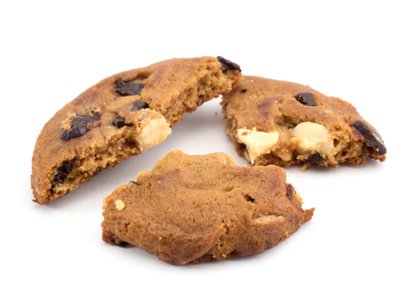 Chocolate chip cookies on white backgroundの写真素材