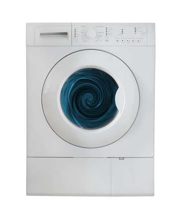 washing machine. run wash clothes. isolated background.の写真素材