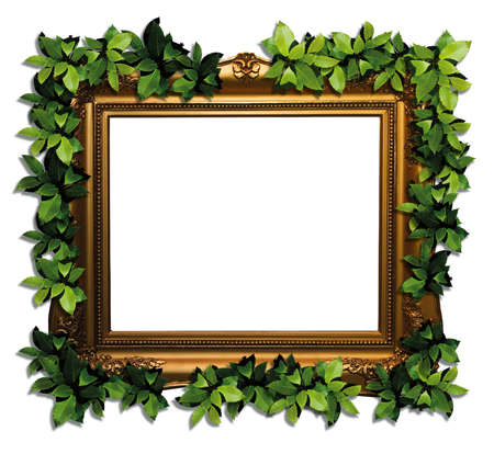 Gold frame with green leavesの写真素材