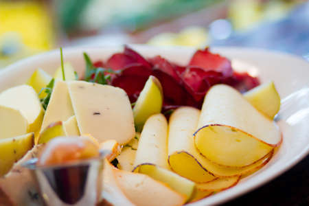 cheese assortment in restaurantの写真素材