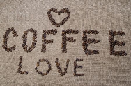 grain coffee against a bagの写真素材