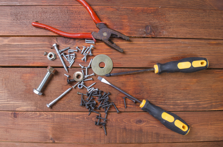 it is a lot of tools for repair of the house on a wooden backgroundの写真素材