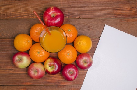 juicy and beautiful fruit on a wooden backgroundの写真素材