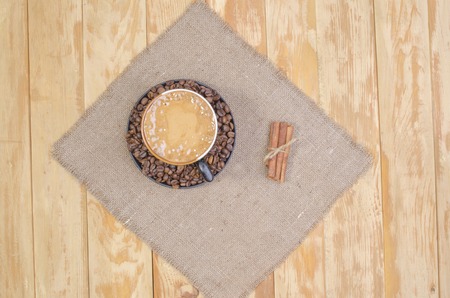 the invigorating breakfast from hot coffee with seasonings on a tableの写真素材