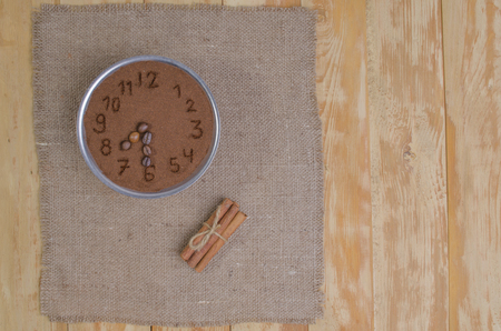 the invigorating breakfast from hot coffee with seasonings on a tableの写真素材
