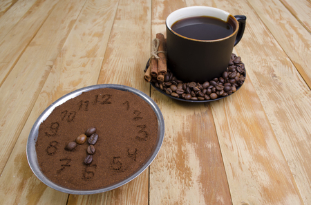 the invigorating breakfast from hot coffee with seasonings on a tableの写真素材