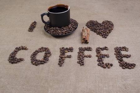 I love coffee time with an inscription coffee and a heartの写真素材