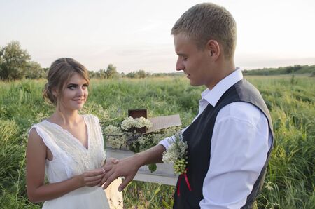 love guy and girl on nature in Sunny day