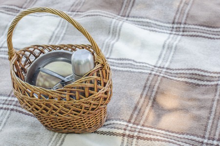 ware on a plaid for picnic outdoorsの写真素材